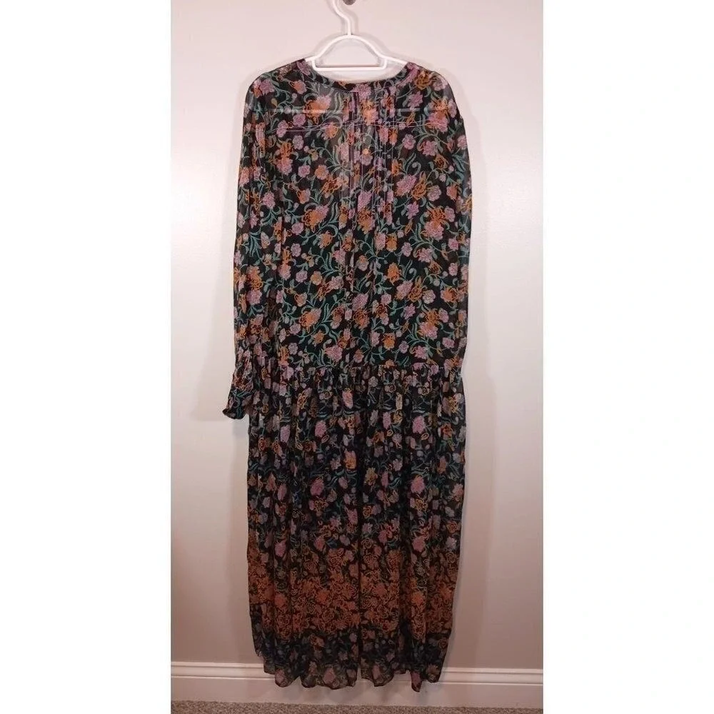 Free People See It Through Floral Maxi Dress L Boho Sheer Sleeve NWT Pockets - Picture 2 of 4